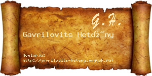Gavrilovits Hetény névjegykártya
